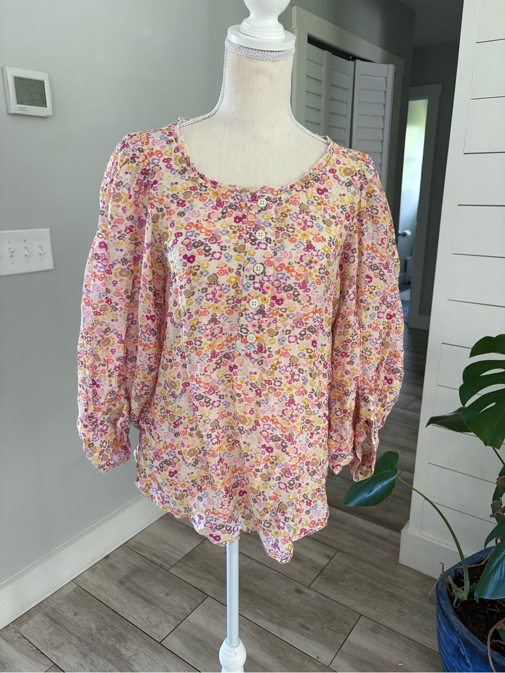 Apiece Apart Pink Floral Button-Front Peasant Blouse size 2